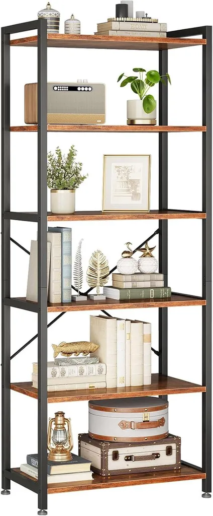 Étagère de salon pour livres et déco en bois vintage et acier robuste