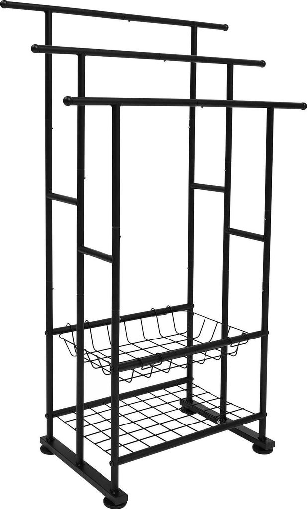 Handtuchständer - 3-stöckig - Freistehend - Mit Ablagekorb - 3 kg pro Stange - Korb 15 kg - 45×32 cm - Schwarz