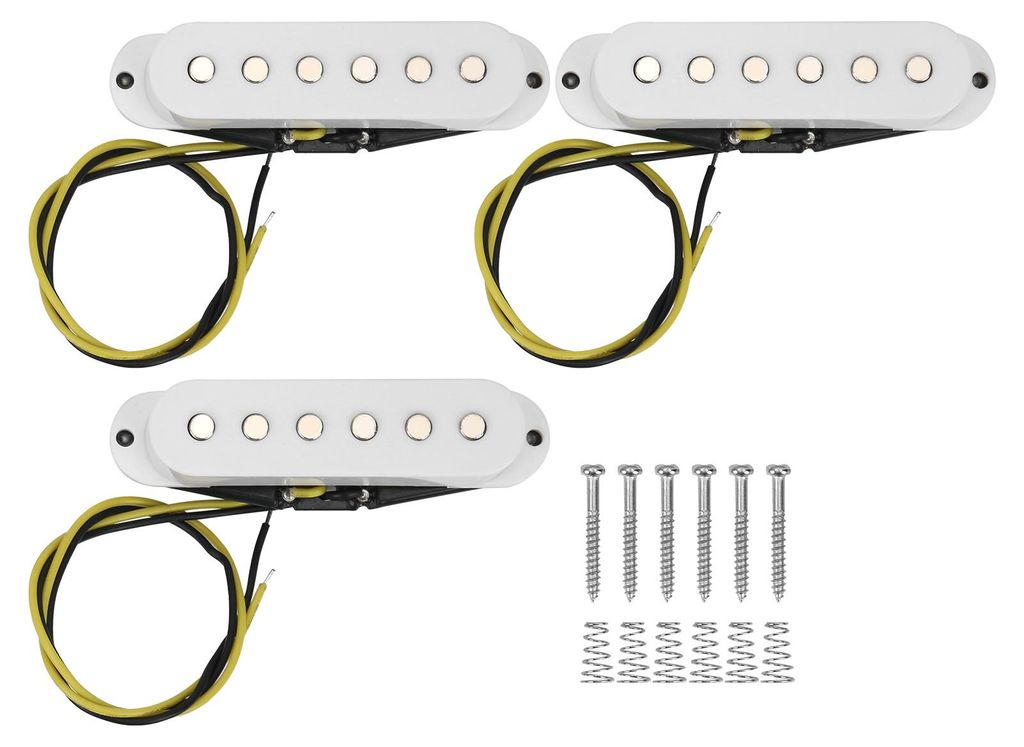 3er-Pack Single-Coil-Tonabnehmer für E-Gitarre, flache Pole, Hals 50 mm / Mitte 50 mm / Steg 52 mm