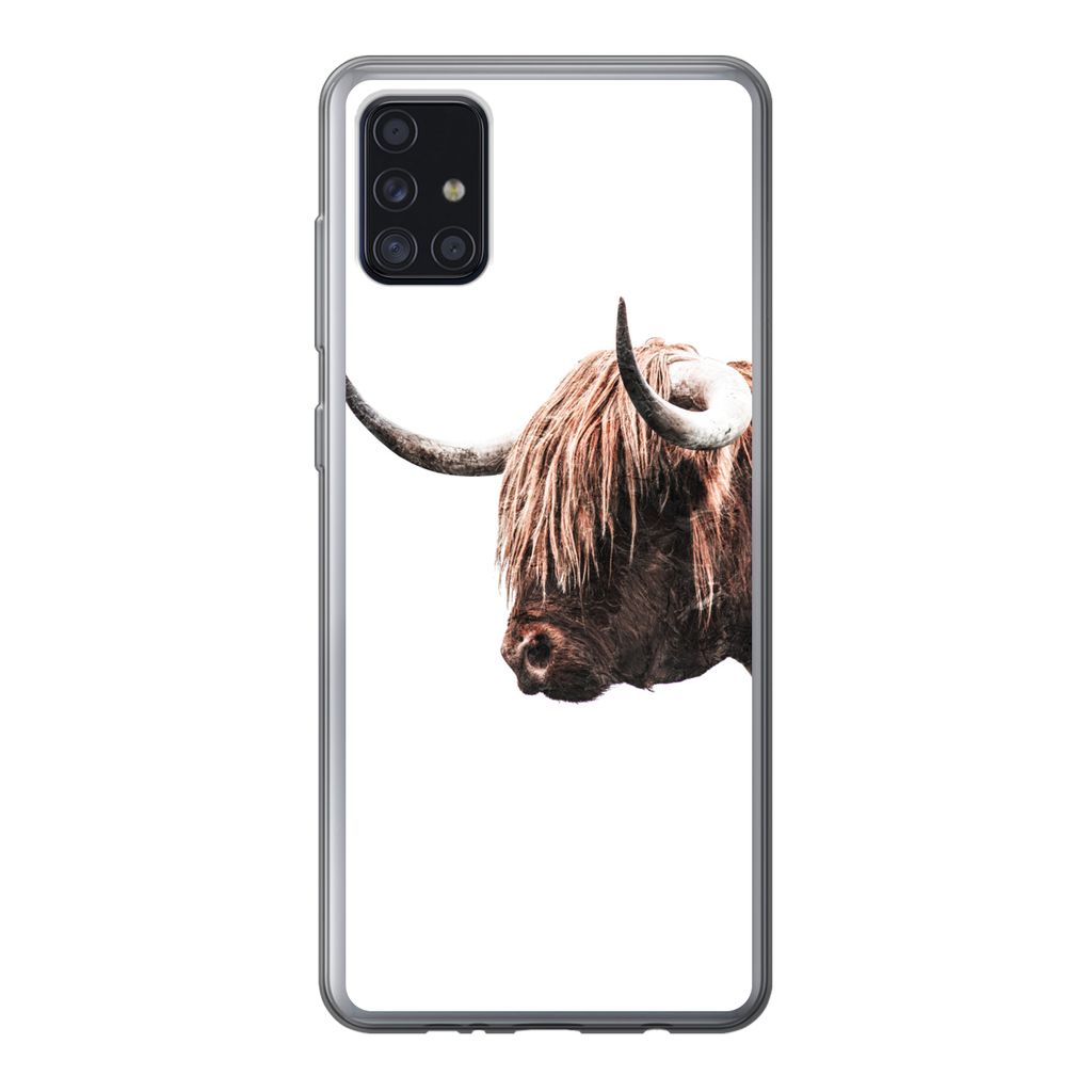 MuchoWow Handyhülle Schutzhülle Hülle für Samsung Galaxy A52 5G Schottischer Highlander - Hoorn - Porträt Silikon Softcase Handy Hülle - Um...