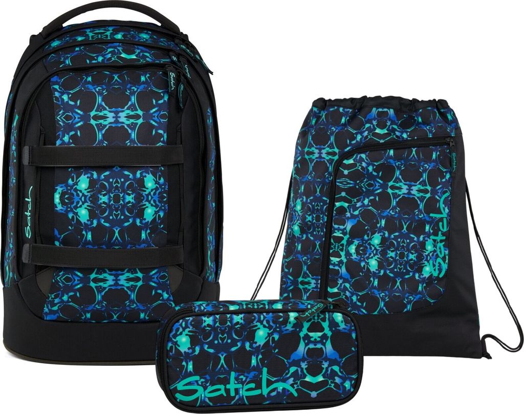 Satch Schulrucksack-Set PACK Caleido Blue 3-teilig, ab 5. Klasse