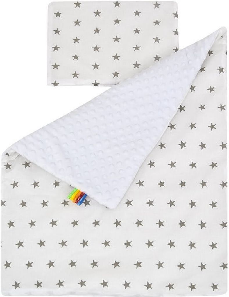 Baby-Delux Babydecke Kinderwagen Kissen Set Nicky Plüsch Baumwolle doppelseitig Little Stars - Weiß