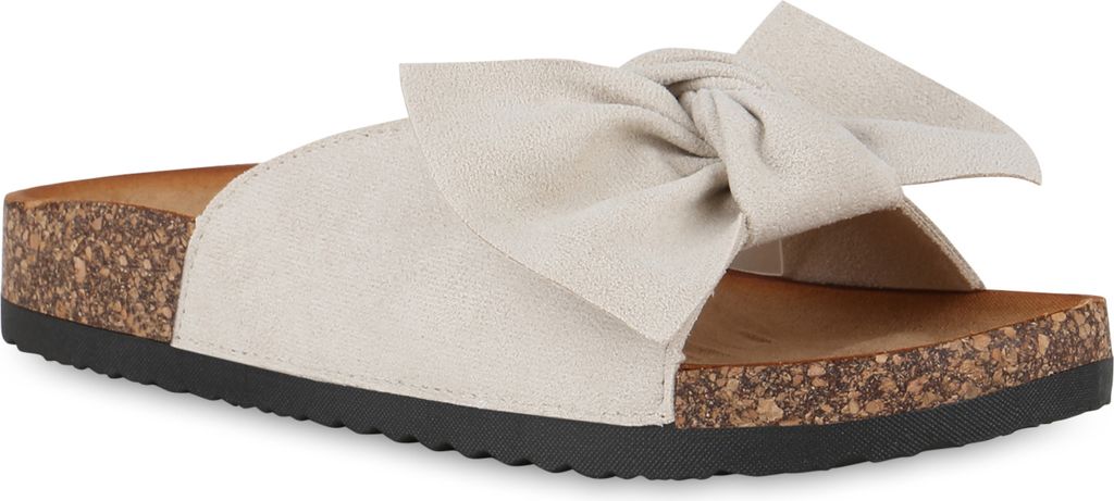 VAN HILL Damen Pantoletten Sandalen Bequeme Schleifen Schuhe 841203, Farbe: Beige, Größe: 42