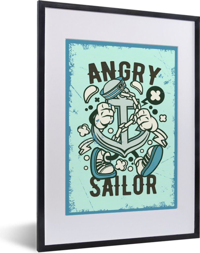 MuchoWow MuchoWow Gerahmtes Poster Anker - Blau - Retro 30x40 cm - Poster mit zchwarzem Bilderrahmen - Wandposter Schlafzimmer