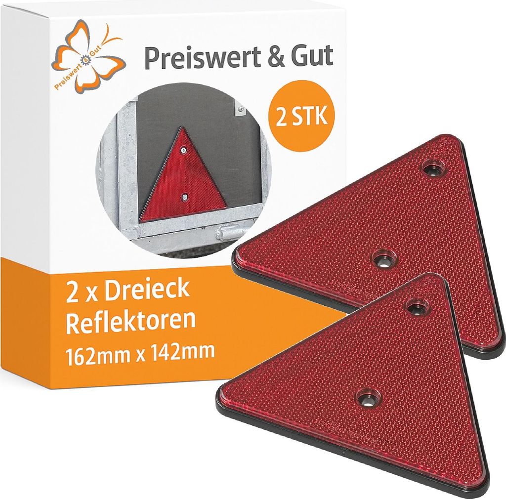2 x Dreieck Reflektoren für Anhänger mit E4, Katzenaugen Produktbild 