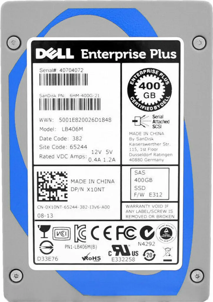 SSD SAS 400GB Dell 0X10NT pour Remplacer Disque Dur Serveur en Panne