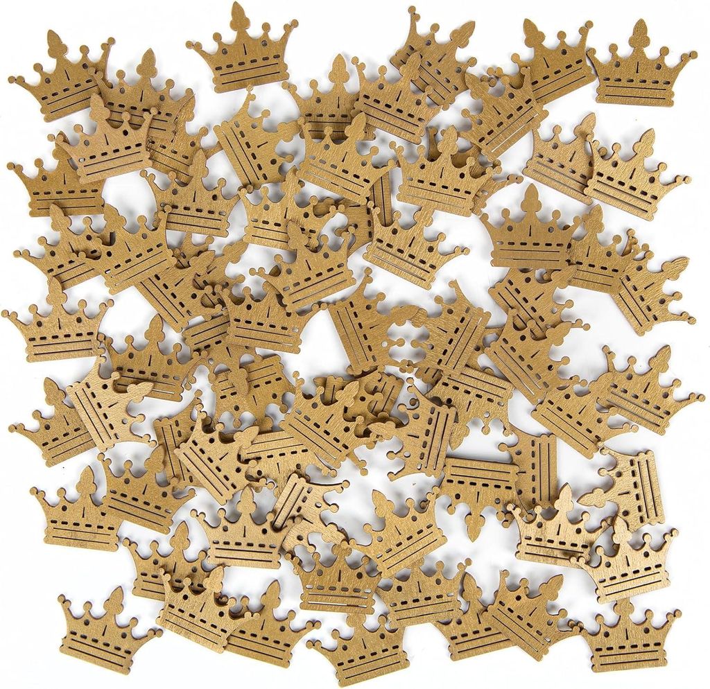 70 kleine Mini-Kronen aus Holz - Gold - Tischdekoration Geburtstag Weihnachten - Feiern - 4 cm Tischverzierung Geburtstag