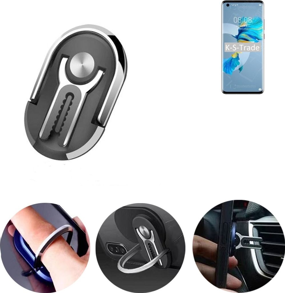 K-S-Trade 3in1 Smartphone-Ring Handy-Ring kompatibel mit Huawei Mate 40E 5G Fingerhalterung Handyring Tischständer Lüftungsgitter-Halterung Tisch