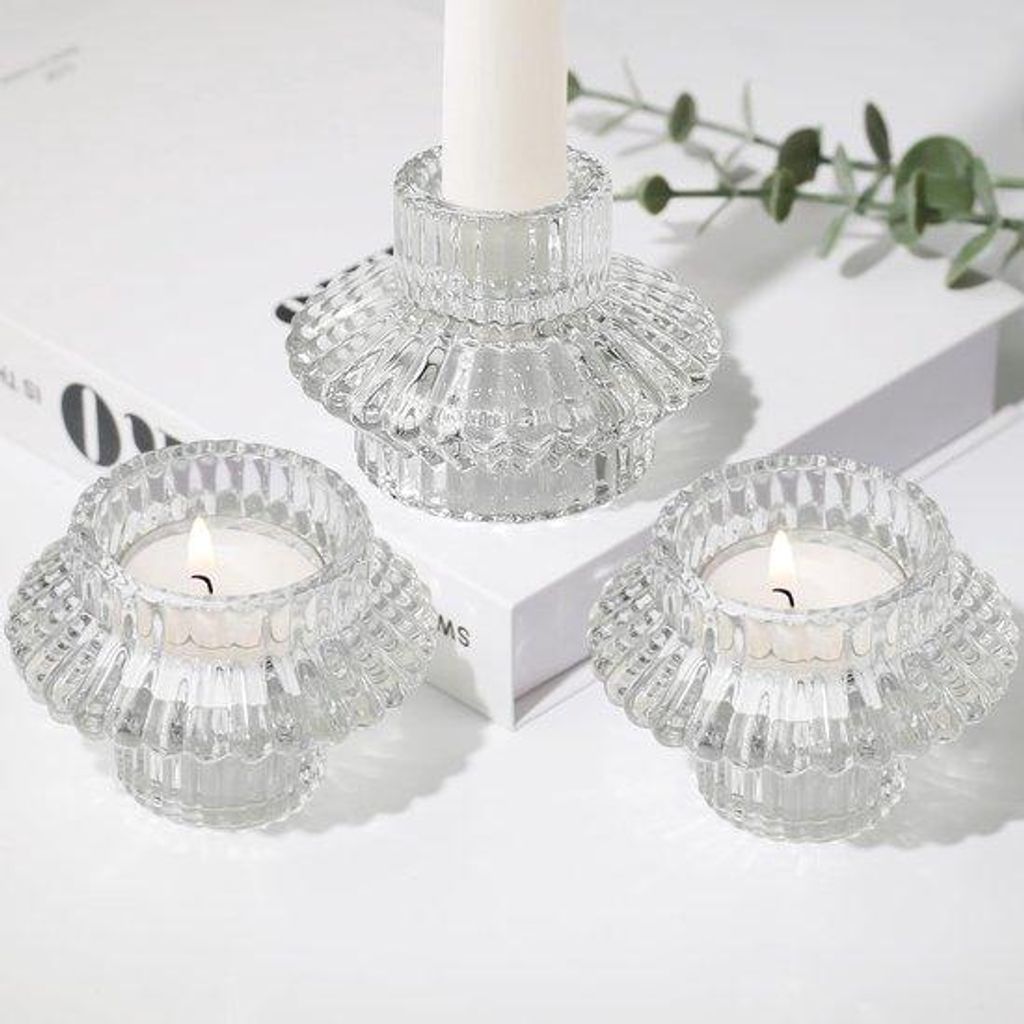Dreifachiges Kerzenständer-Set, kegelartige Glas, Theekandeln, für Mittelpunkte, Hochzeiten, Feiern und als Dekoration.