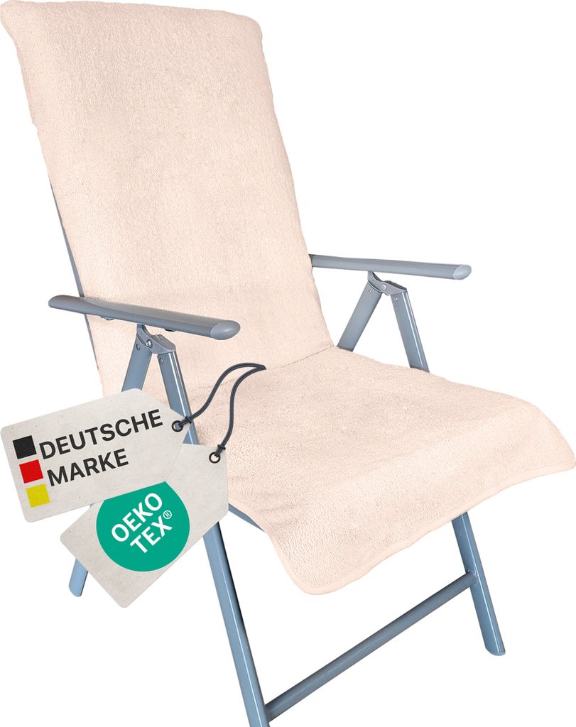 NYVI Frottee Schonbezug für Gartenstuhl NYVISpa 60x130 cm Beige - Hygiene Auflage für Hochlehner Gartenstühle Campingstühle - Handtuch Bezug - 100