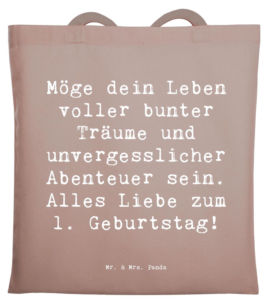 Mr. & Mrs. Panda Tote Bag Spruch Alles Liebe zum 1. Geburtstag - Braun Pastell - Geschenk, Laptoptasche, herzliche Wünsche, Glückwunsch, Tasche, ...