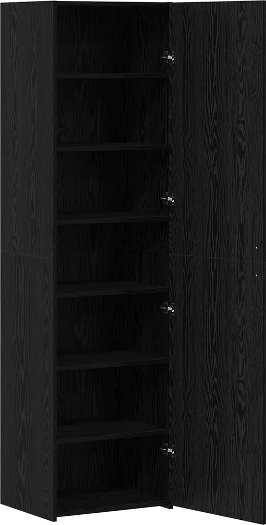 Buffet haut noir 185 cm aspect chêne - Rangement vertical 2 pièces