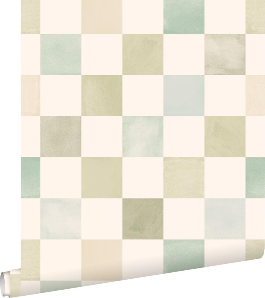 ESTAhome Tapete Karomuster Beige, Blau und Grün 50 x 900 cm