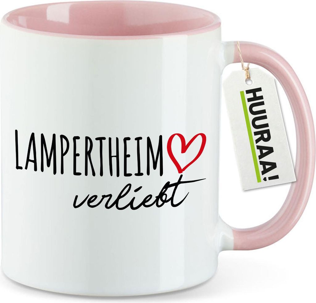 Huuraa Kaffeetasse Lampertheim verliebt 330ml Rosa Keramik Kaffeebecher Geschenkidee