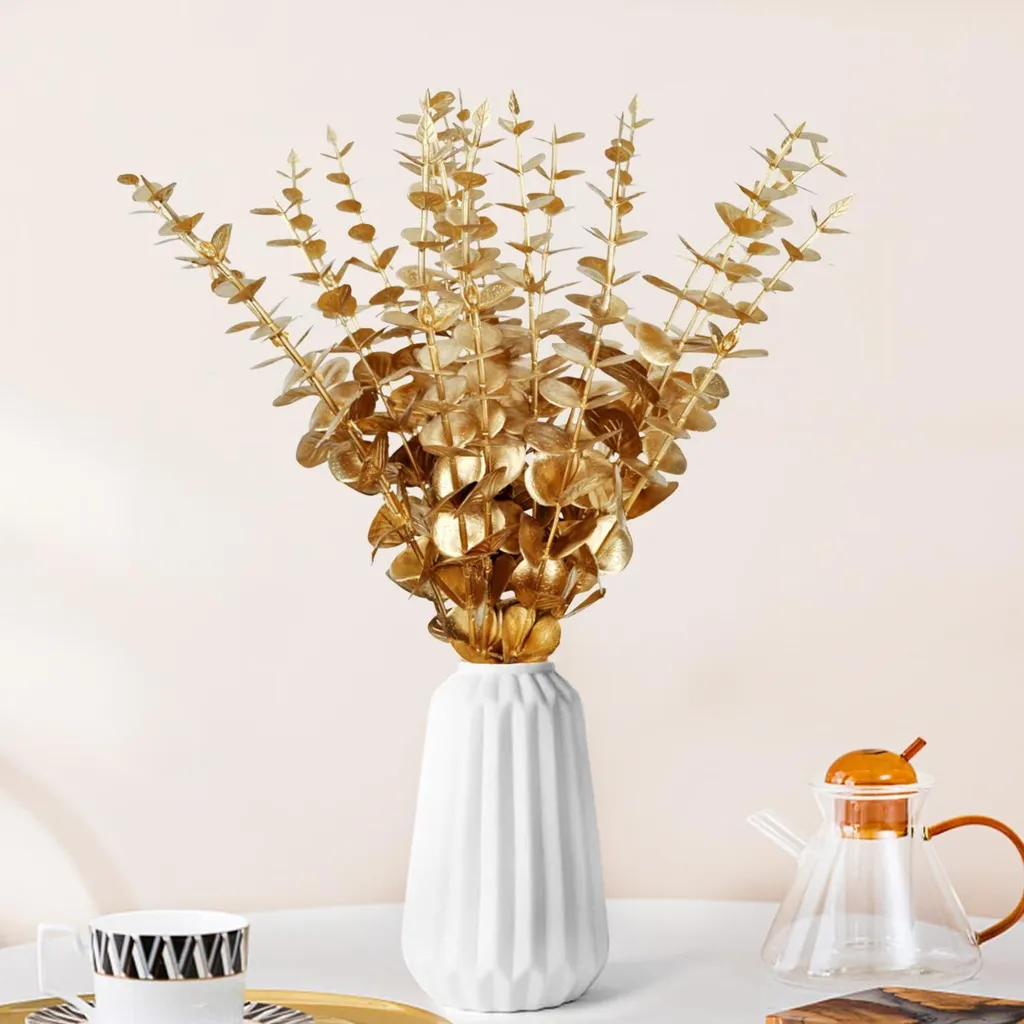 Plantes artificielles dorées 24 pièces : eucalyptus et fleurs sans soin