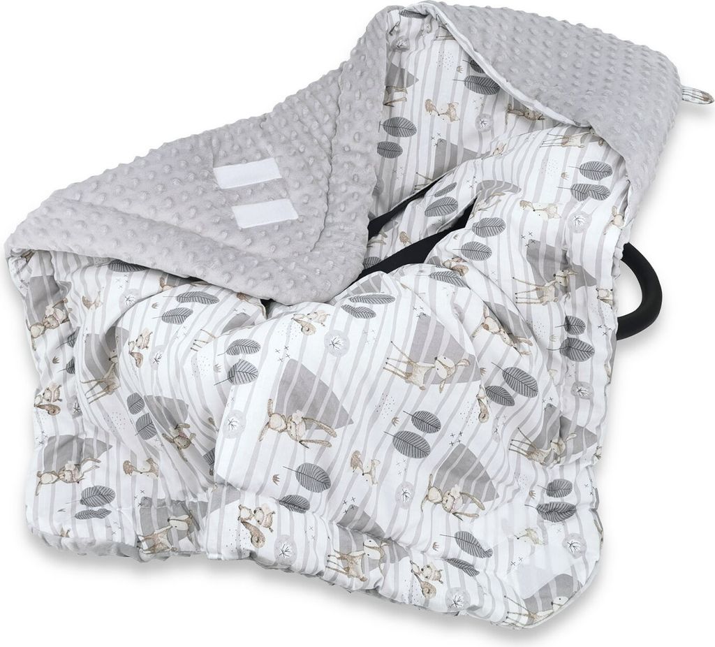 Baby-Delux Baby Einschlagdecke für Babyschale Autositz Kinderwagen 90x90cm für Winter Baumwolle Minky Waldfreunde grau