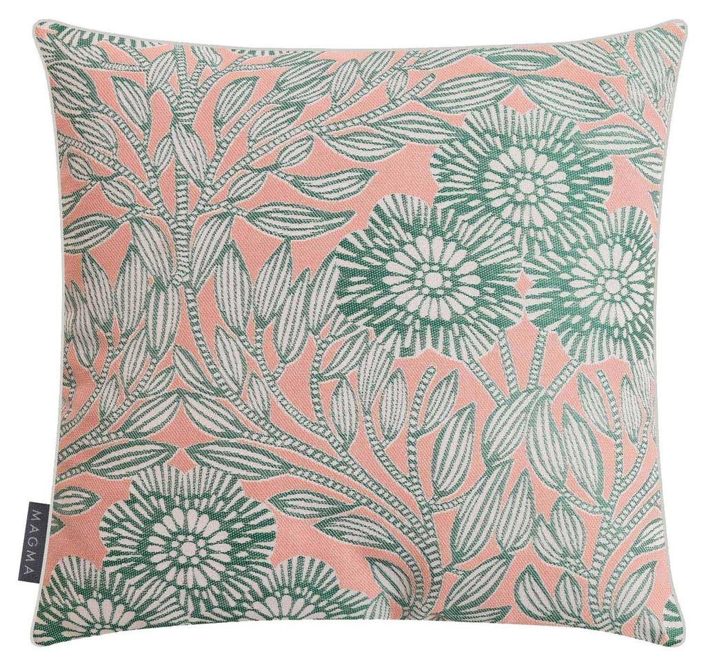 Kissenhülle - 40 x 40 cm - Pfirsich - Grün - Baumwolle - Polyester - mit Reißverschluss