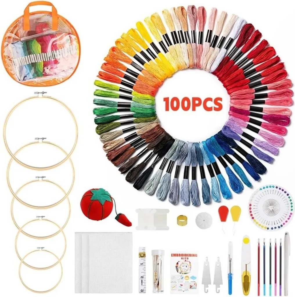 Kit de broderie DIY 100 couleurs avec tambours en bois et accessoires