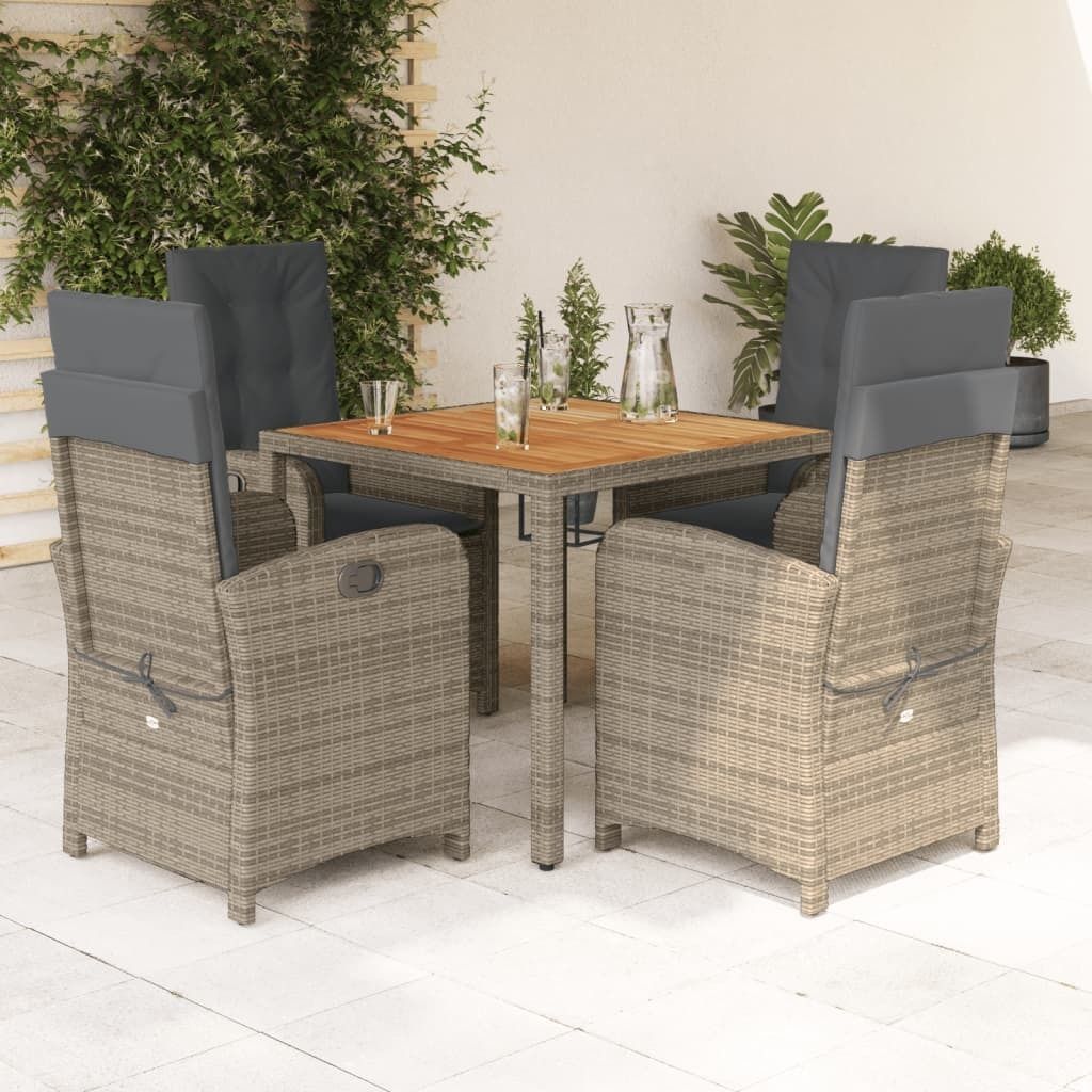 Maison Exclusive - 5-tlg. Garten-Essgruppe mit Kissen Grau Poly Rattan
