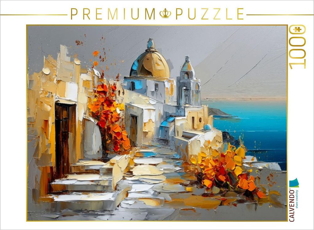 CALVENDO Puzzle Santorini - Blick auf die weißen Kykladenhäuser | 1000 Teile Lege-Größe 64x48cm Foto-Puzzle für glückliche Stunden