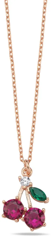 Cadeau Idéal Collier Argent 925 Cerise Or Rose pour Anniversaire Femme