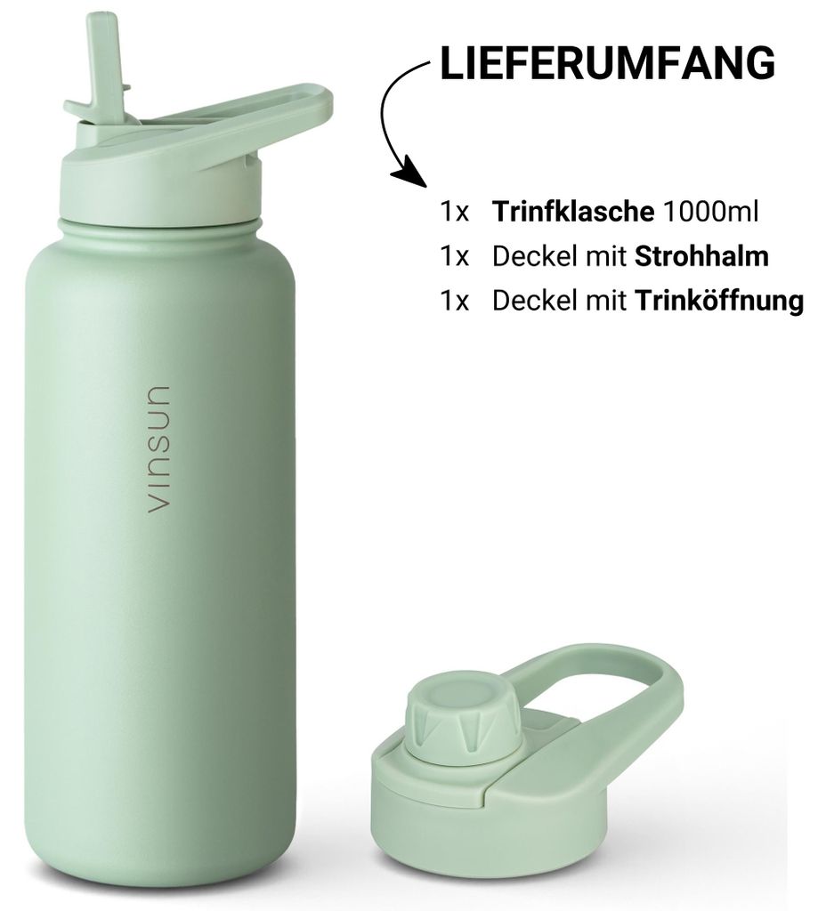 Grüne Edelstahl-Thermo-Sportflasche 1L
