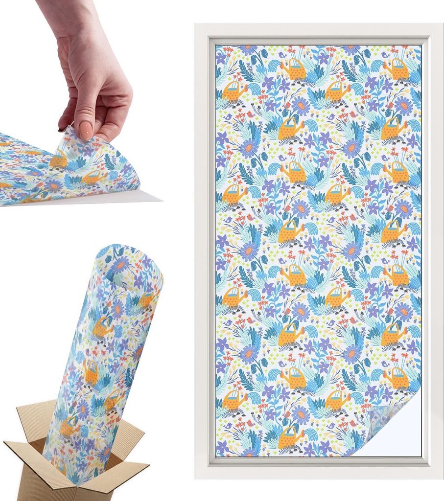 Buntglasfolie für Fenster – 100x50 cm – Stained-Glass-Fensterfolie, dekorativ & blickdicht – Selbstklebende Glasdekorfolie im Buntglas-Desig...