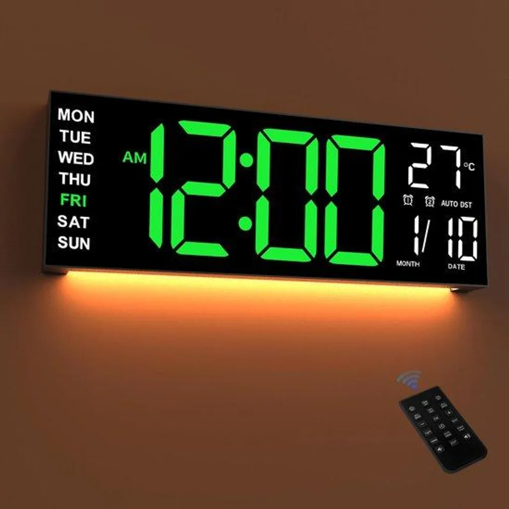 Horloge LED 16,5 pouces à gradation automatique et couleurs RVB réglables