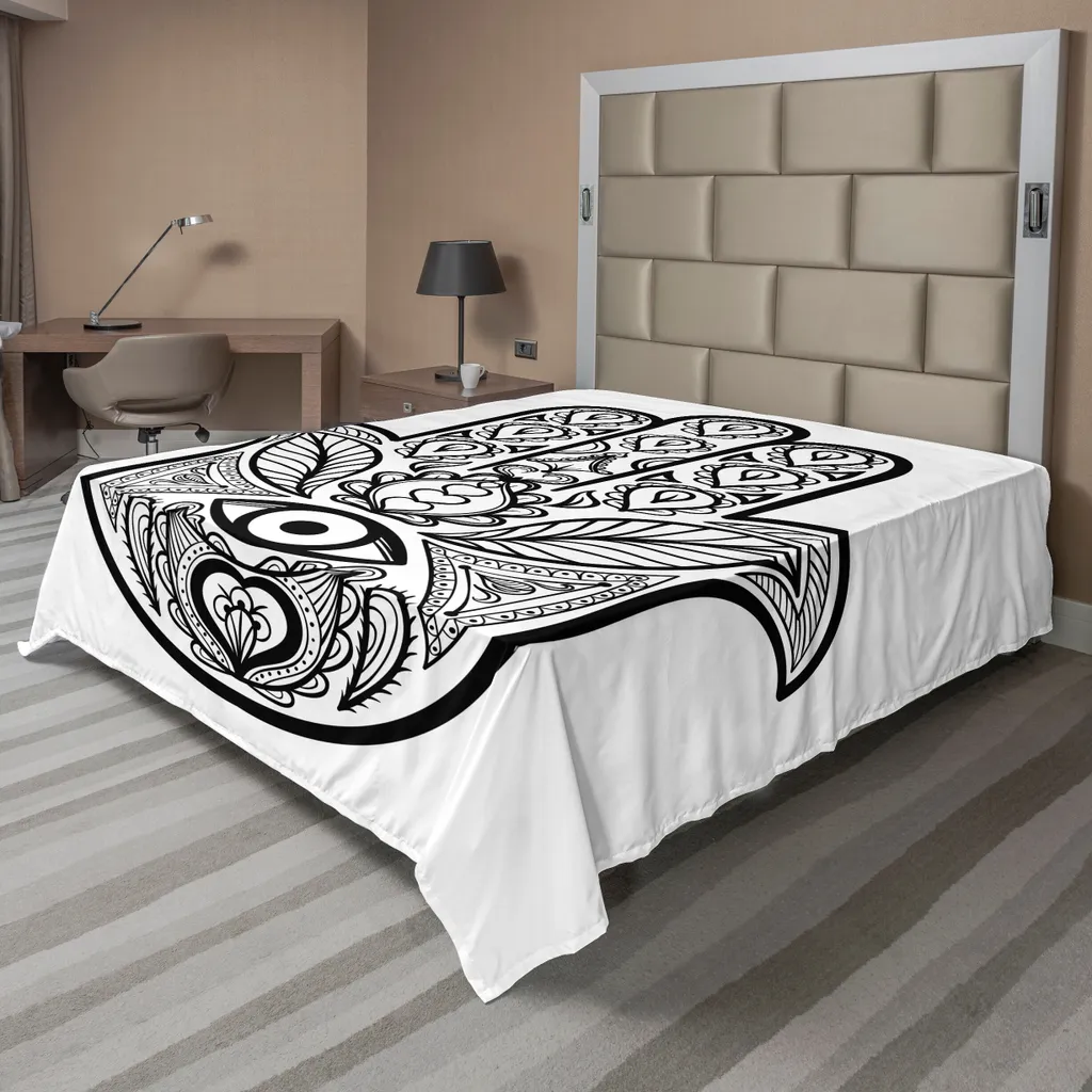 Drap de lit Mandala ABAKUHAUS 275 x 260 cm en Microfibre Blanc et Noir