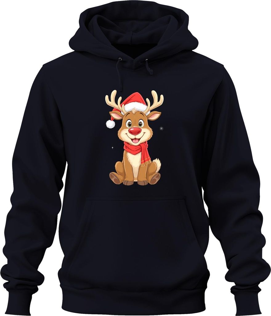 Weihnachtsrentier süß Kinder Cartoon Geschenk Winter Niedlich Uni Hoodie Kapuzenpullover, Navy, M