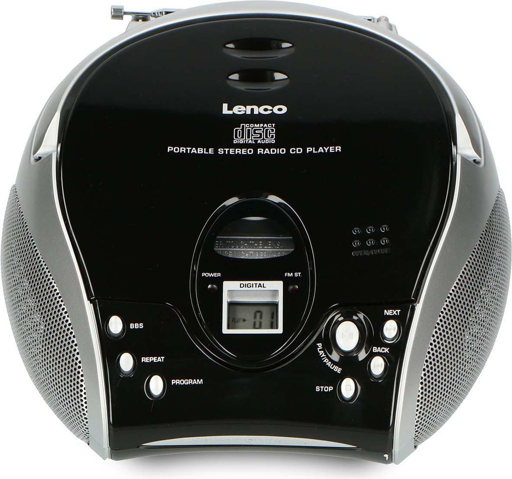 Lenco SCD-24 Black/Silver - Tragbares FM-Radio mit CD-Player - Kopfhöreranschluß - Silber/Schwarz