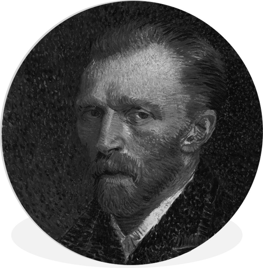 MuchoWow Rundes Wandbild - Runde Bilder Selbstbildnis von Vincent van Gogh - Schwarz - Weiß Ø 60 cm Kreis Wanddekoration Kunststoff - Wandkreis...