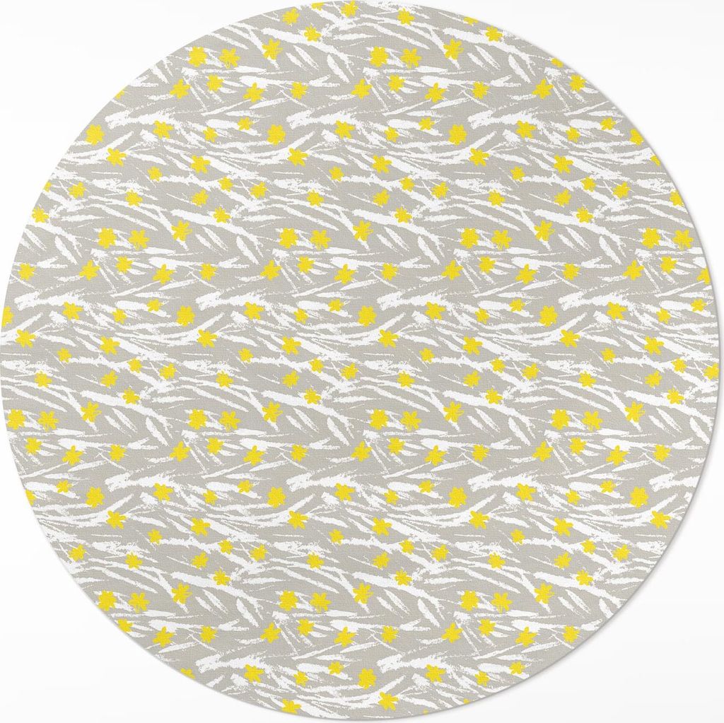 Wiese, kleine Boho-Blumen – Vinyl Fußmatte – Ø 80cm – Rutschfest – Pflegeleicht & Langlebig