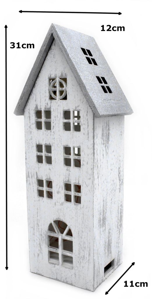 Holz LED Haus weiß silber 12 x 31cm Produktbild 