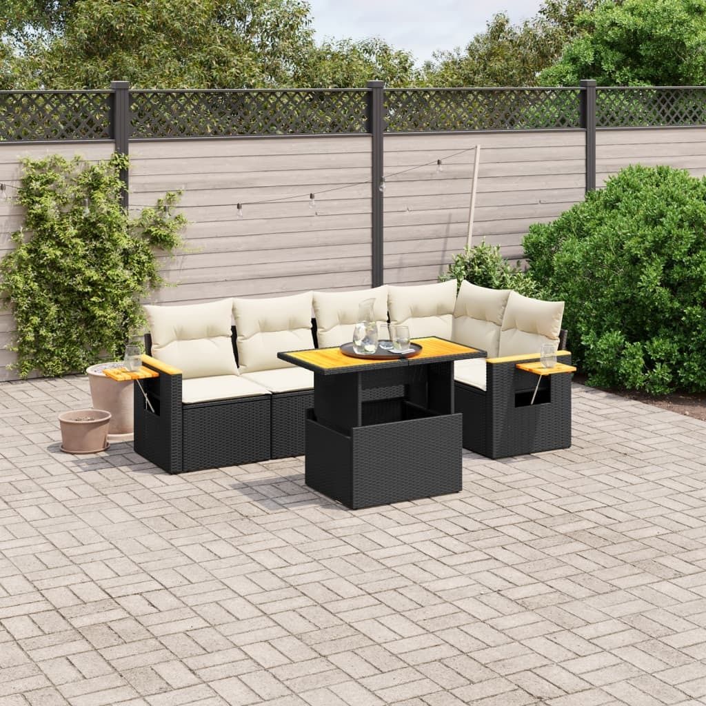 6-tlg. Garten-Sofagarnitur - mit Kissen Schwarz Poly Rattan - Gartenmöbelset 3273506