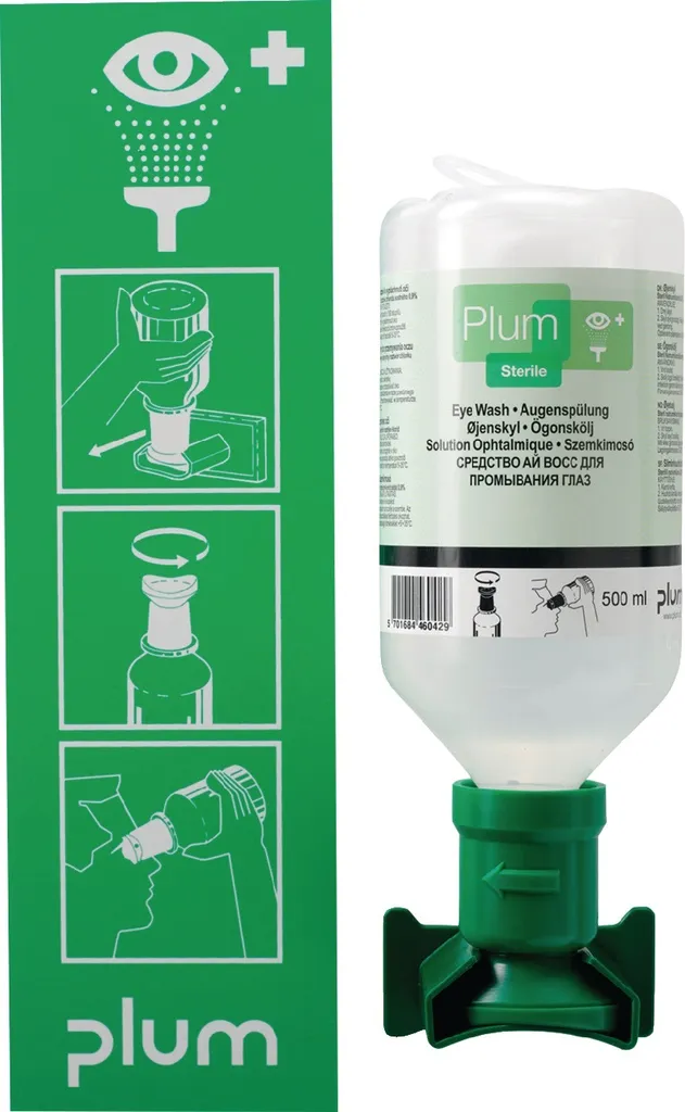 Stazione Emergenza Occhi PLUM 500ml | Design Ergonomico e Sicuro