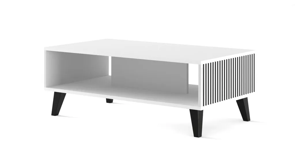 Table basse Ravenna F 90x60 cm blanc mat avec fraisage noir UFPCZ