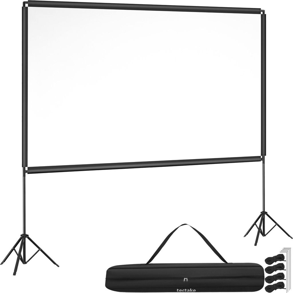 tectake Beamer-Leinwand mobil mit Stativen 126 Zoll 319cm Diagonal 16:9 Format 4K HD Ultra-HD faltbar 160° Betrachtungswinkel weiß