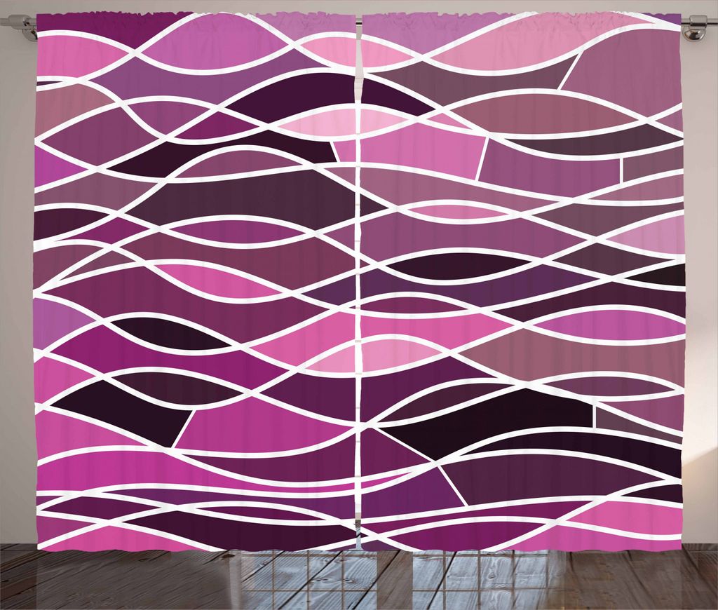 ABAKUHAUS Retro Rustikaler Gardine, Wellenförmige Streifen und Mosaik, Schlafzimmer Kräuselband Vorhang mit Schlaufen und Haken, 280 x 225 cm, Me...