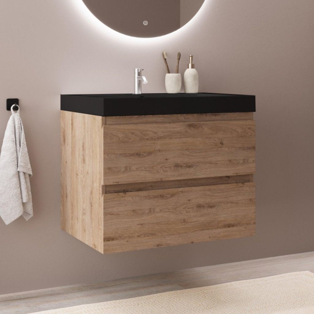 LOMAZOO MONACO Helles Eichenholz - Waschbecken Schwarz - 60 cm