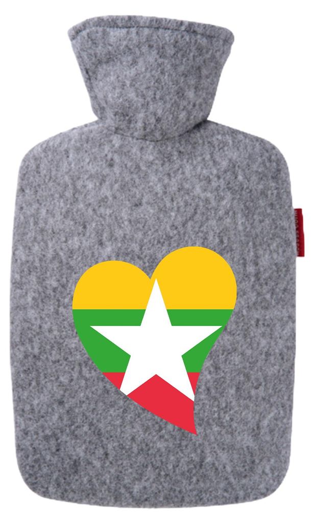 Huuraa Wärmflasche Myanmar Flagge Herz 1,8 Liter Filz Classic Filzbezug Bettflasche Geschenkidee