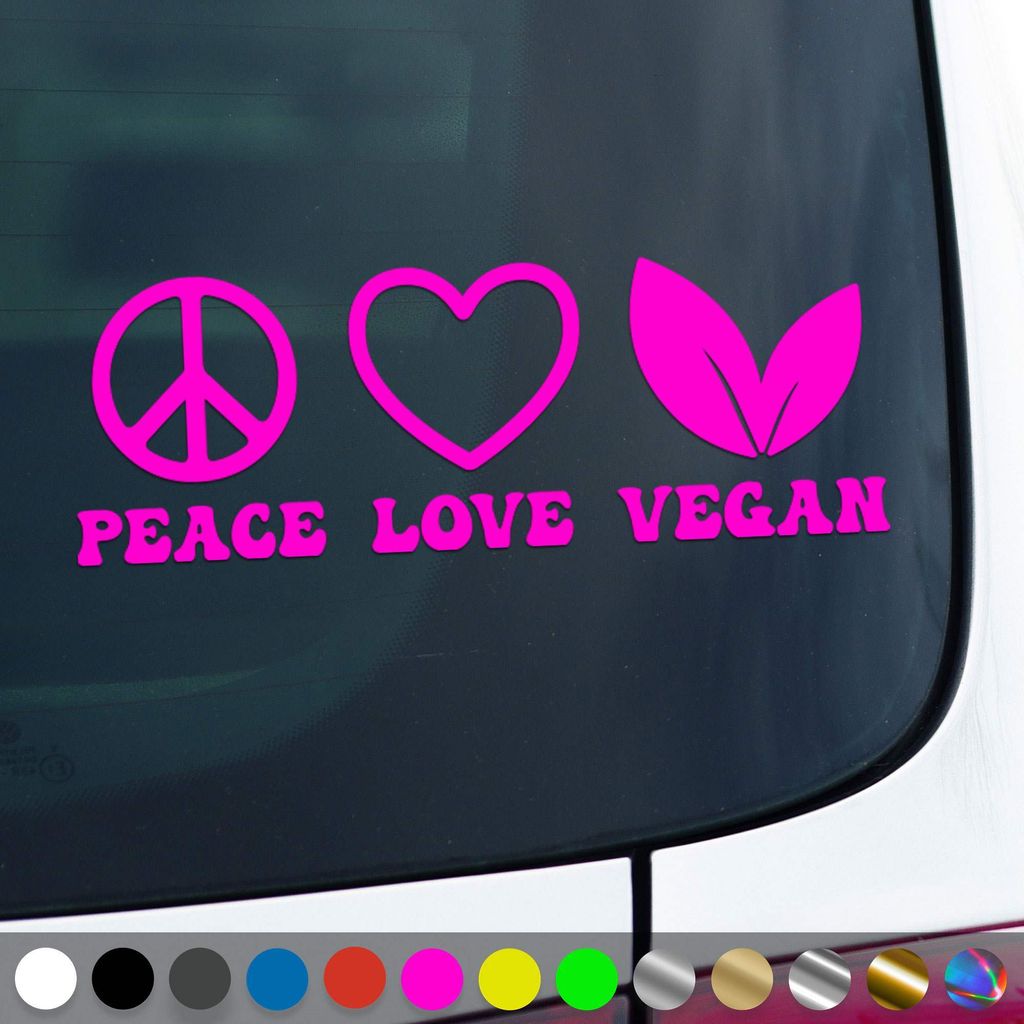 PantherPixel Peace Love Vegan Aufkleber Veganer Veganismus Sticker Auto Geschenkidee Farbe Neon-Pink