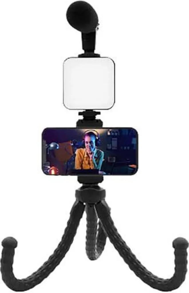 Support de Vlogging Multifonction avec LED et Micro pour Smartphone Noir - 5