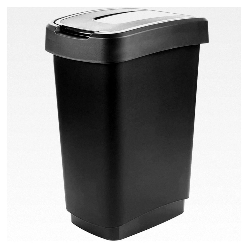 Mülleimer Küche 25L Abfalleimer mit Schwingdeckel, Geruchsdicht, Recycelbarer Kunststoff, Robust, Schwarz/Silber, Rechteckig, Ideal für Abfalltr...
