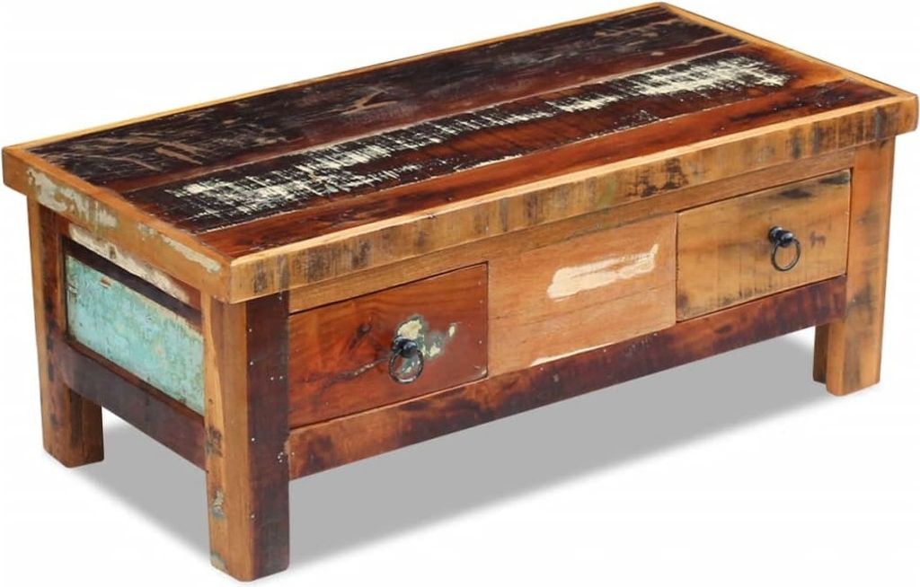 vidaXL Table basse avec tiroirs en vieux bois massif Image du produit 
