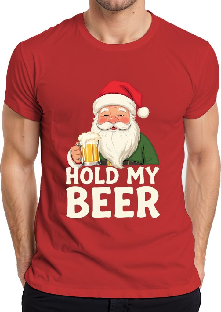 Hold My Beer Weihnachtsmann Bier Weihnachten lustig Geschenk Herren T-Shirt, Rot, M