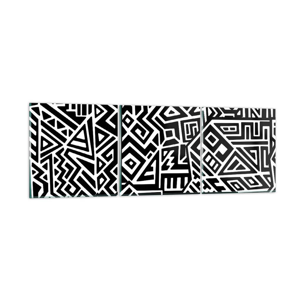 Bilder auf glas - 3 Teile - Op-Art. Schwarz Weiß - 150x50cm - Glasbilder - Wandbilder - Bilder - zum Aufhängen bereit - Wanddekoration aus Glas -...