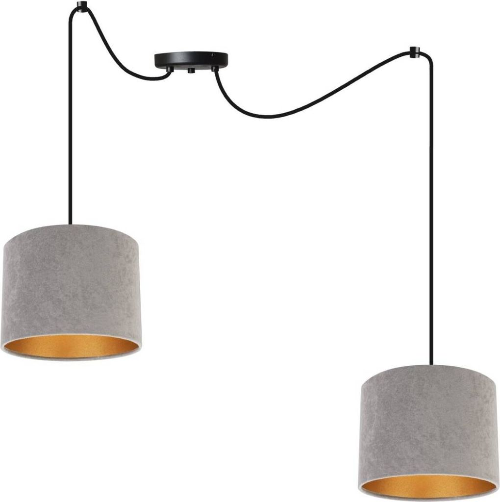 Milan Spider Hängelampe - Hängeleuchte in Spinnenform - Deckenlampe – Spinne Lampe mit 2 Kopf - Hängeleuchte aus Metall und Stoff - E27 - Gra...