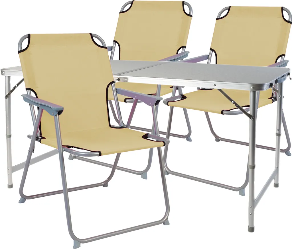 Tavolo Campeggio Alluminio 120x60cm Beige Regolabile con 4 Sedie Set