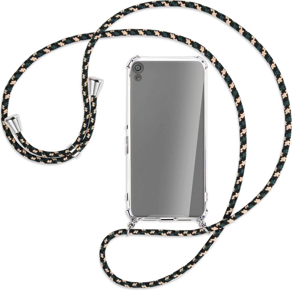 Handykette Backcover-Schutzhülle mit Band (Metall silberfarben) für Sony Xperia XA - camouflage